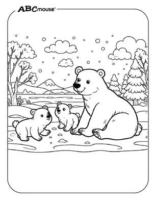 Free printable Polar Bear babies playing coloring page from ABCmouse.com. 