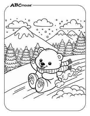 Free printable baby Polar Bear sliding down a hill coloring page from ABCmouse.com. 