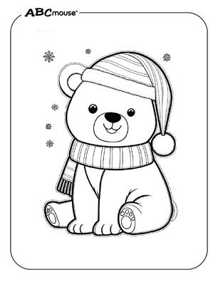 Free printable Polar Bear wearing a hat and scarf coloring page from ABCmouse.com. 