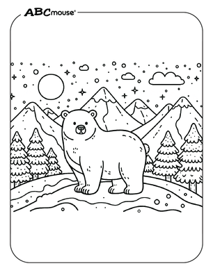 Free printable Polar Bear at night coloring page from ABCmouse.com. 