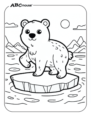 Free printable Polar Bear on an iceberg coloring page from ABCmouse.com. 