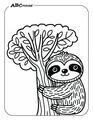 Cute sloth in a tree coloring page from ABCmouse.com. 