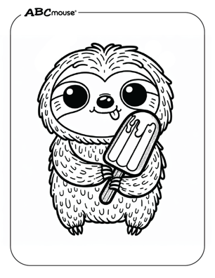 Cute sloth eating a popsicle coloring page from ABCmouse.com. 