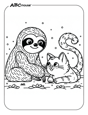 Cute sloth with a kitten coloring page from ABCmouse.com. 