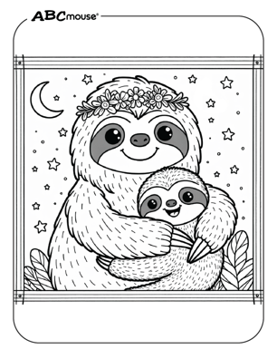 Cute sloth mommy and baby  coloring page from ABCmouse.com. 