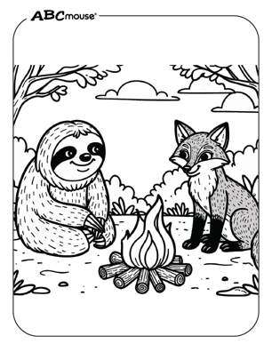 Cute sloth and fox coloring page from ABCmouse.com. 