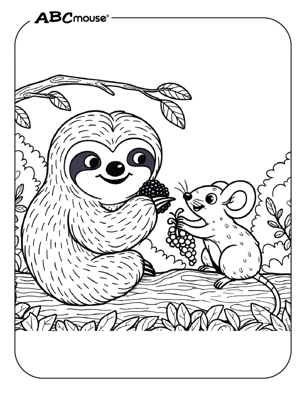 Cute sloth and mouse coloring page from ABCmouse.com. 