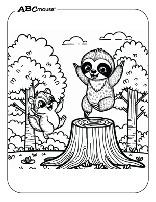 Cute sloth and squirrel coloring page from ABCmouse.com. 