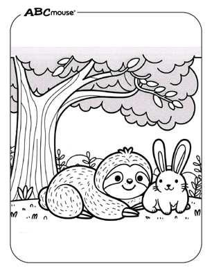 Cute sloth and bunny coloring page from ABCmouse.com. 