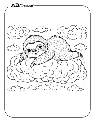 Cute sloth in a cloud coloring page from ABCmouse.com. 