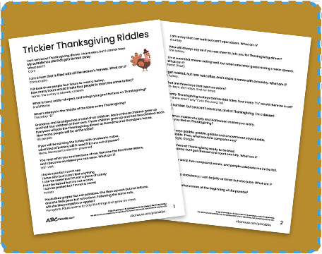 Free printable list of Thanksgiving riddles for kids from ABCmouse.com. 