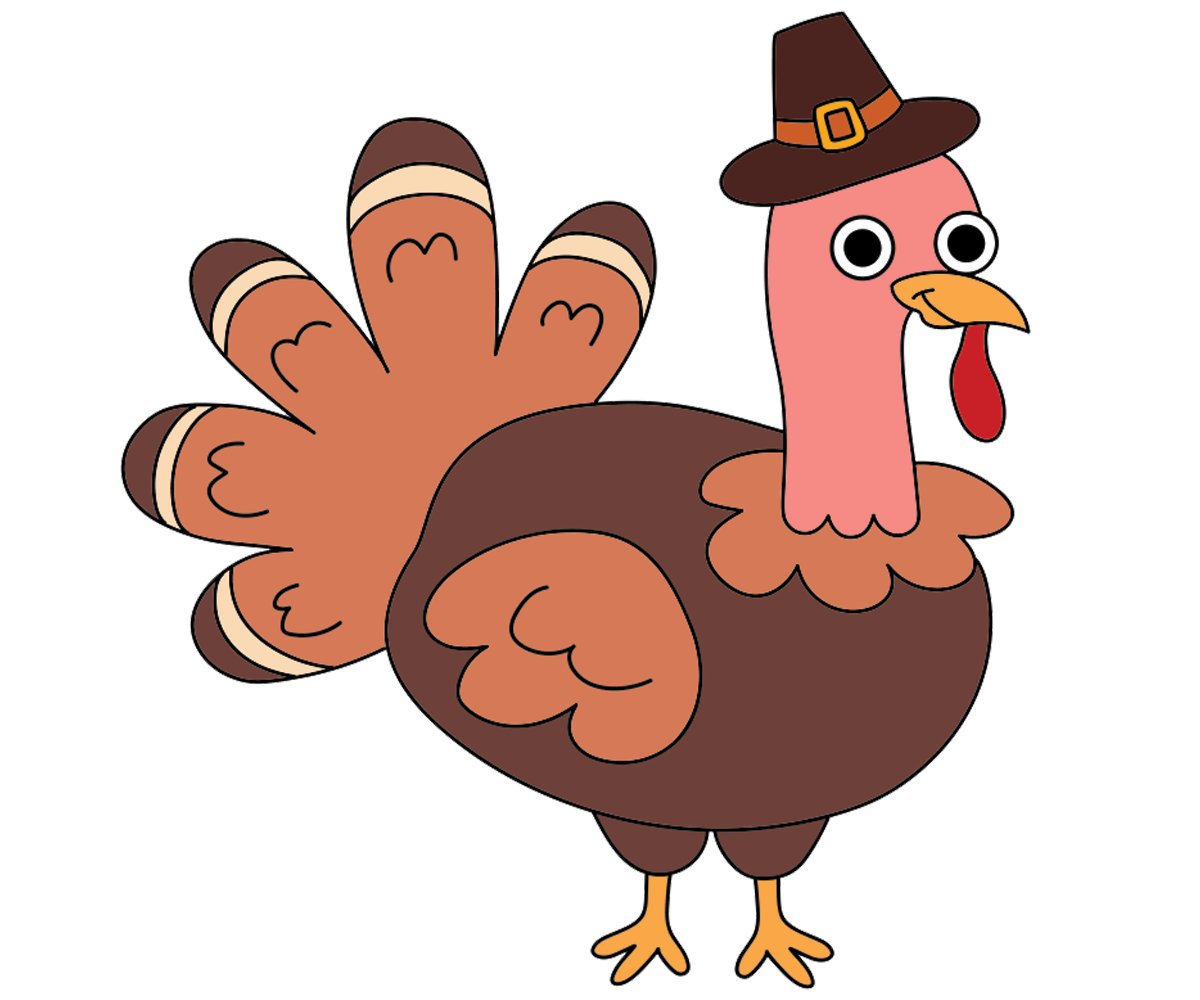 Thanksgiving turkey wearing a pilgrim's hat. 