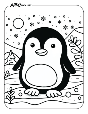 Free printable penguin in the snow coloring page for kids from ABCmouse.com. 