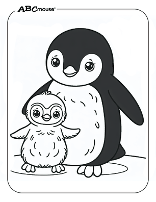 Free printable mom and baby penguin coloring page for kids from ABCmouse.com. 