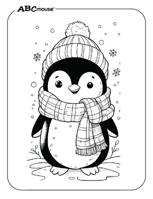 Free printable penguin with a scarf coloring page for kids from ABCmouse.com. 