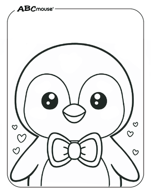 Free printable simple penguin with a bow tie coloring page for kids from ABCmouse.com. 