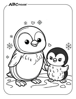 Free printable baby and mama penguin coloring page for kids from ABCmouse.com. 