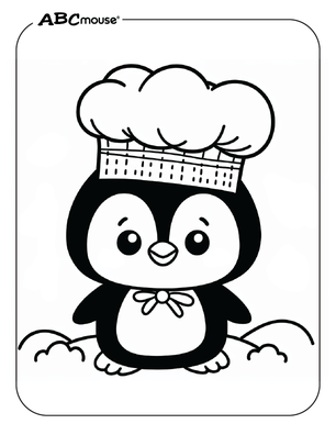 Free printable penguin wearing a bakers hat coloring page for kids from ABCmouse.com. 