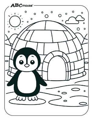 Free printable penguin by and igloo coloring page for kids from ABCmouse.com. 