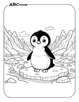 Free printable penguin on and iceberg coloring page for kids from ABCmouse.com. 