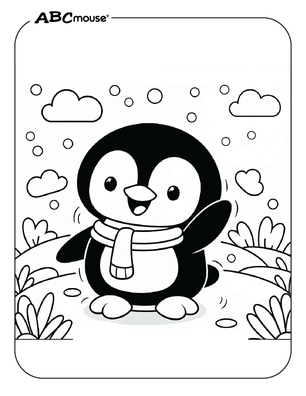 Free printable penguin waving coloring page for kids from ABCmouse.com. 