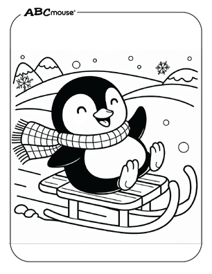 Free printable penguin on sled coloring page for kids from ABCmouse.com. 