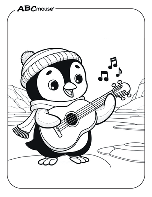 Free printable penguin playing guitar coloring page for kids from ABCmouse.com. 