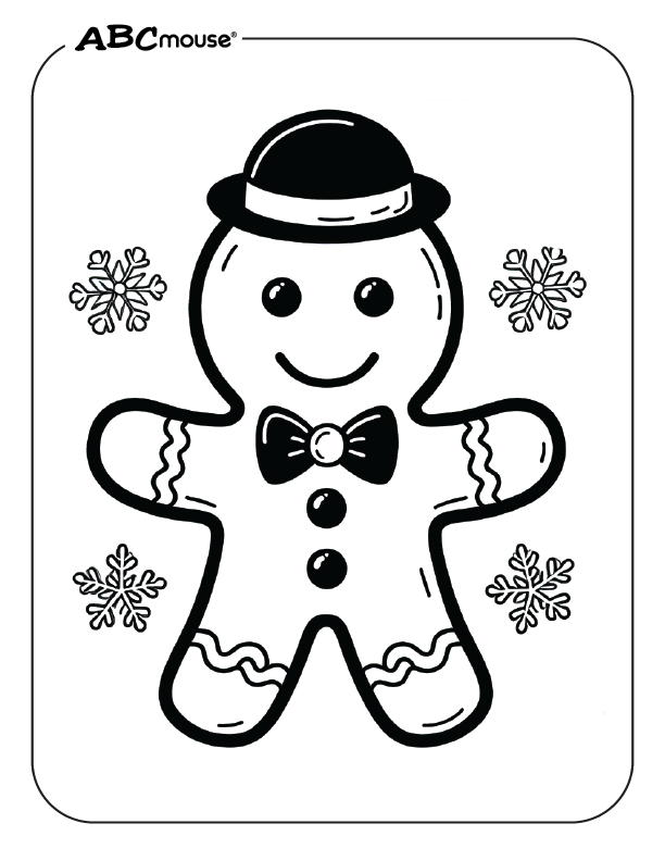 Free printable gingerbread man with bowler hat coloring page from ABCmouse.com. 