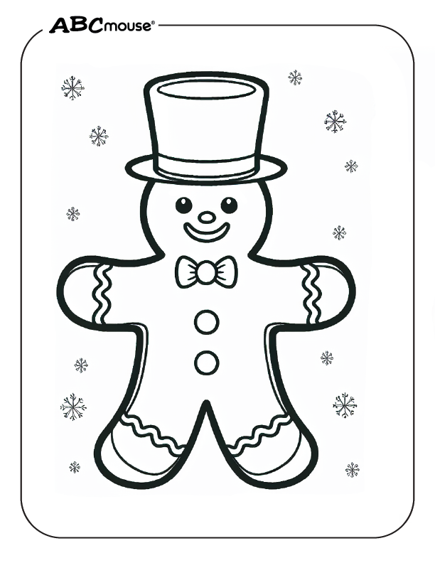 Free printable gingerbread man with a top hat coloring page from ABCmouse.com. 