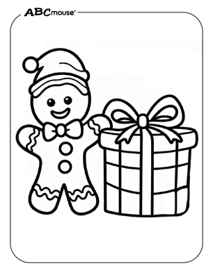 Free printable gingerbread man with a Christmas gift coloring page from ABCmouse.com. 