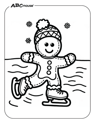 Free printable gingerbread man ice skating coloring page from ABCmouse.com. 