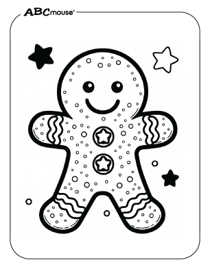 Free printable gingerbread man with stars coloring page from ABCmouse.com. 