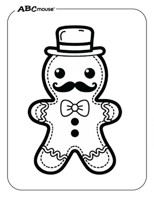 Free printable gingerbread man with a mustache coloring page from ABCmouse.com. 