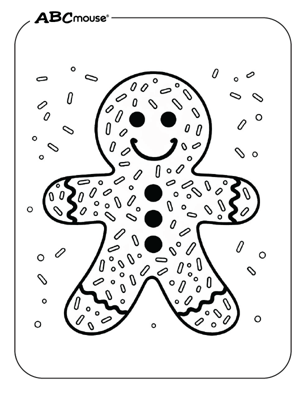 Free printable gingerbread man with sprinkles coloring page from ABCmouse.com. 