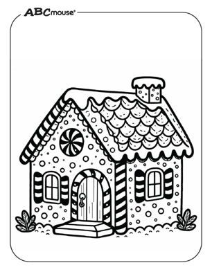 Free printable gingerbread house coloring page for kids from ABCmouse.com. 