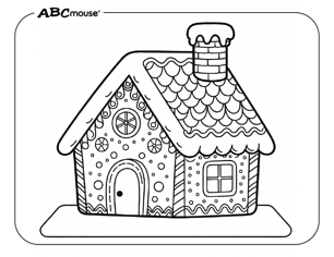 Free printable gingerbread house coloring page for kids from ABCmouse.com. 