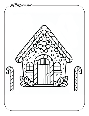 Free printable gingerbread house coloring page for kids from ABCmouse.com. 