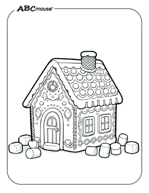 Free printable gingerbread house coloring page for kids from ABCmouse.com. 