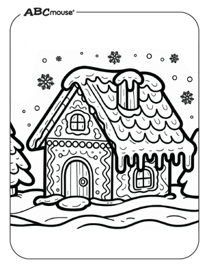 Free printable gingerbread house coloring page for kids from ABCmouse.com. 