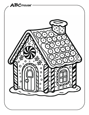 Free printable gingerbread house coloring page for kids from ABCmouse.com. 