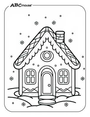 Free printable gingerbread house coloring page for kids from ABCmouse.com. 