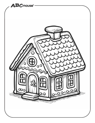 Free printable gingerbread house coloring page for kids from ABCmouse.com. 