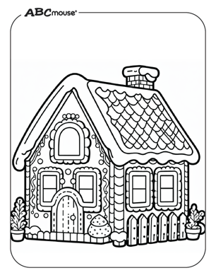 Free printable gingerbread house coloring page for kids from ABCmouse.com. 