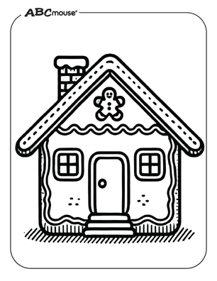 Free printable gingerbread house coloring page for kids from ABCmouse.com. 