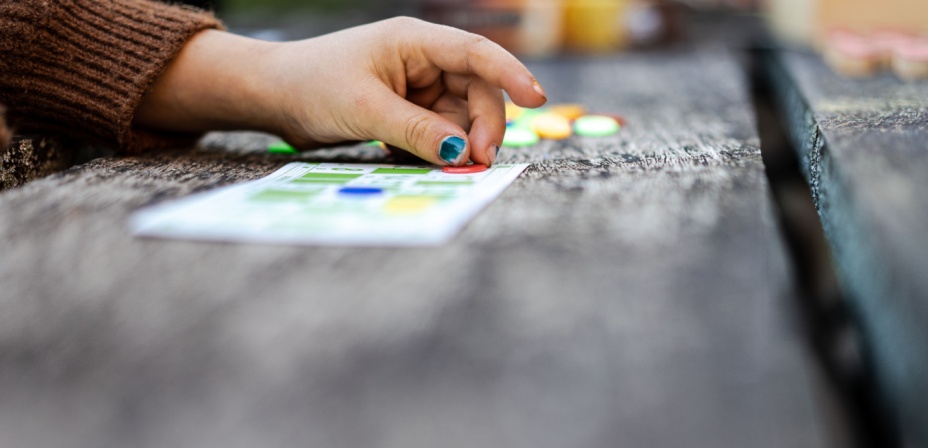 A child playing bingo. 