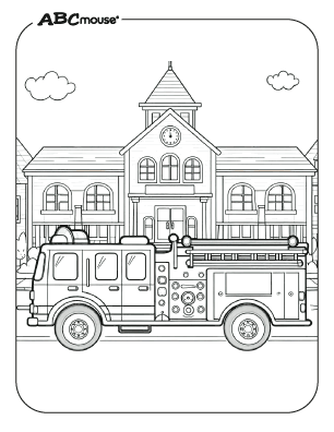 Free printable fire truck coloring page from ABCmouse.com. 