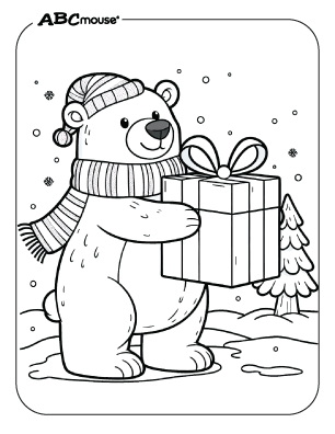 Free printable Polar Bear with a gift coloring page from ABCmouse.com. 