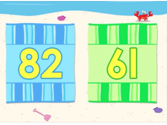 Beach blanket math game screenshot from ABCmouse.com. 