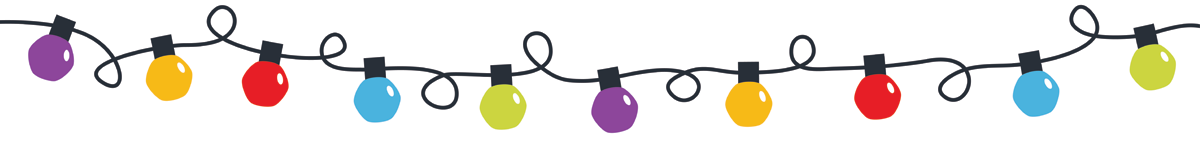 An illustration of a string of brightly colored Christmas lights. 