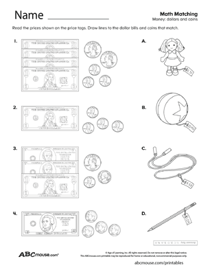 Free printable counting money worksheet from ABCmouse.com. 